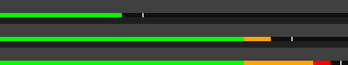 The CPU bar at three loads, stacked: green only at a light load, green into amber at about 78%, and on into red at about 95%. A white tick marks the recent peak.